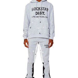 Rockstar “Scottie Heather Grey Paint Splatter Hoodie/ Stacked Flare Track Set”